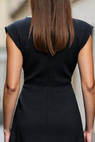 Load image into Gallery viewer, Black A Line Satin Boat Neck Midi Work Dress
