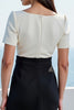 Load image into Gallery viewer, White and Black Square Neck Short Sleeves Midi Work Dress