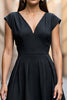 Load image into Gallery viewer, Black A Line V Neck Midi Satin Work Dress with Sleeves