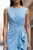 Load image into Gallery viewer, Sky Blue Satin Bodycon Midi Work Dress with Ruffles
