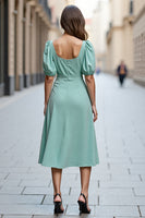 Load image into Gallery viewer, Mint Green A Line Ruffled Square Neck Midi Satin Work Dress