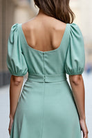 Load image into Gallery viewer, Mint Green A Line Ruffled Square Neck Midi Satin Work Dress