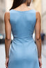 Load image into Gallery viewer, Sky Blue Satin Bodycon Midi Work Dress with Ruffles