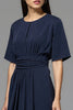 Load image into Gallery viewer, Navy Satin A Line Ruched Midi Work Dress
