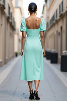 Load image into Gallery viewer, Mint Green A Line Satin Midi Work Dress with Ruffles