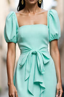 Load image into Gallery viewer, Mint Green A Line Satin Midi Work Dress with Ruffles