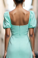 Load image into Gallery viewer, Mint Green A Line Satin Midi Work Dress with Ruffles