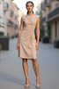 Load image into Gallery viewer, Champagne Bodycon Ruched Midi Satin Work Dress
