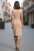 Load image into Gallery viewer, Champagne Bodycon Ruched Midi Satin Work Dress