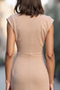Load image into Gallery viewer, Champagne Bodycon Ruched Midi Satin Work Dress