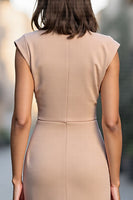 Load image into Gallery viewer, Champagne Bodycon Ruched Midi Satin Work Dress