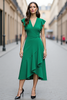 Load image into Gallery viewer, Green A Line V Neck Ruffled Midi Work Dress with Sleeves
