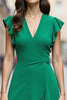 Load image into Gallery viewer, Green A Line V Neck Ruffled Midi Work Dress with Sleeves
