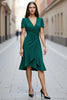 Load image into Gallery viewer, Dark Green A Line Satin V Neck Midi Work Dress with Ruffles