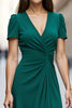 Load image into Gallery viewer, Dark Green A Line Satin V Neck Midi Work Dress with Ruffles