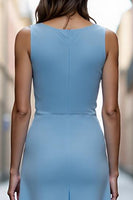 Load image into Gallery viewer, Sky Blue Satin Ruched A Line Long Work Dress