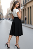 Load image into Gallery viewer, Black and White Satin A Line V Neck Midi Work Dress