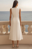 Load image into Gallery viewer, Ivory Bodycon Satin Shawl Lapel Midi Work Blazer Dress with Slit