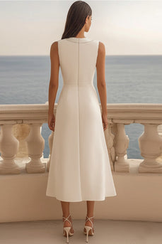 Ivory Bodycon Satin Shawl Lapel Midi Work Blazer Dress with Slit