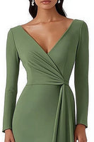 Load image into Gallery viewer, Dusty Sage Satin Bodycon Midi Work Dress with Long Sleeves