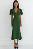 Load image into Gallery viewer, Green V Neck Satin Sheath Long Formal Dress