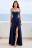 Load image into Gallery viewer, Navy A Line Sweetheart Long Satin Formal Dress with Slit