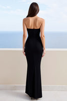 Load image into Gallery viewer, Black Sweetheart Sheath Satin Long Formal Dress with Slit