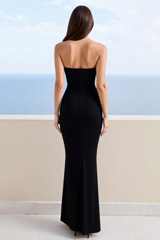 Black Sweetheart Sheath Satin Long Formal Dress with Slit
