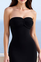 Load image into Gallery viewer, Black Sweetheart Sheath Satin Long Formal Dress with Slit