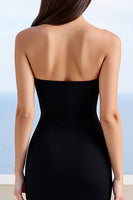 Load image into Gallery viewer, Black Sweetheart Sheath Satin Long Formal Dress with Slit