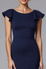 Load image into Gallery viewer, Elegant Navy Sheath Satin Long Formal Dress with Ruffles