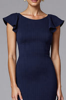 Load image into Gallery viewer, Elegant Navy Sheath Satin Long Formal Dress with Ruffles