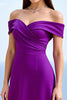 Load image into Gallery viewer, Plum Off the Shoulder Satin Sheath Ruched Long Formal Dress