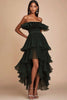 Load image into Gallery viewer, Dark Green A Line Strapless Tiered Long Formal Dress
