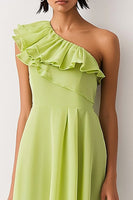 Load image into Gallery viewer, Lemon Green Chiffon A Line One Shoulder Short Work Dress