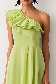 Lemon Green Chiffon A Line One Shoulder Short Formal Dress