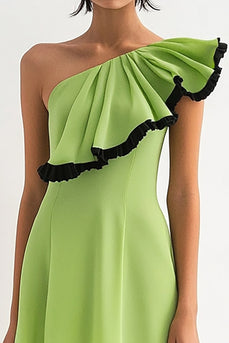 Lemon Green A Line One Shoulder Chiffon Short Work Dress