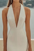Load image into Gallery viewer, Ivory Sheath Satin Halter Long Formal Dress with Slit