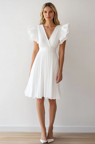 Ivory A Line Chiffon Short Graduation Dress with Ruffles