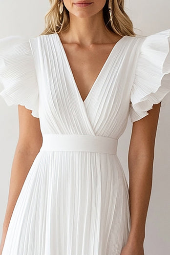 Ivory A Line Chiffon Short Graduation Dress with Ruffles