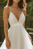Load image into Gallery viewer, White Tulle V Neck Long A Line Engagement Dress