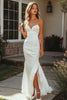 Load image into Gallery viewer, White Satin Long Mermaid Engagement Dress with Slit