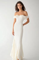 Load image into Gallery viewer, White Chiffon Long Mermaid Engagement Dress with Ruffles