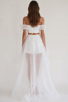 Load image into Gallery viewer, White 2 Piece Organza Asymmetrical Engagement Dress with Slit