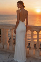 Load image into Gallery viewer, White Satin Round Neck Ruched Mermaid Boho Wedding Dress