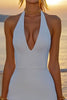 Load image into Gallery viewer, Ivory Satin Short Halter Bodycon Graduation Dress