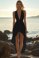 Load image into Gallery viewer, White Chiffon High-Low V Neck A Line Boho Dress