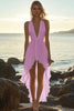Load image into Gallery viewer, White Chiffon High-Low V Neck A Line Boho Dress