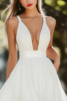 Load image into Gallery viewer, White Chiffon Short V Neck A Line Graduation Dress