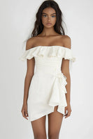 Load image into Gallery viewer, Ivory Off The Shoulder Short Bodycon Graduation Dress with Ruffles
